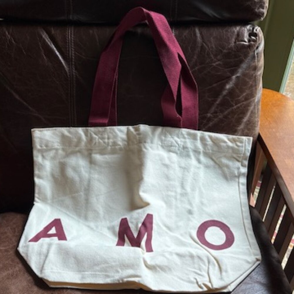 AMO Totebag Cream and Burgundy New in Package You Are Loved